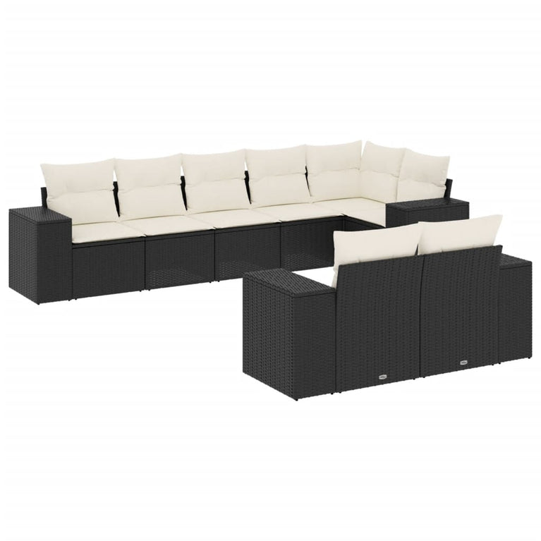8-delige Loungeset met kussens poly rattan zwart