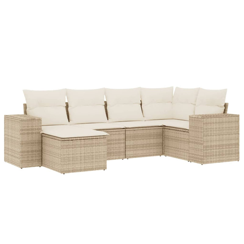 6-delige Loungeset met kussens poly rattan beige