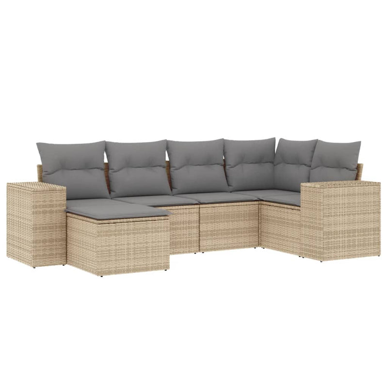 6-delige Loungeset met kussens poly rattan beige