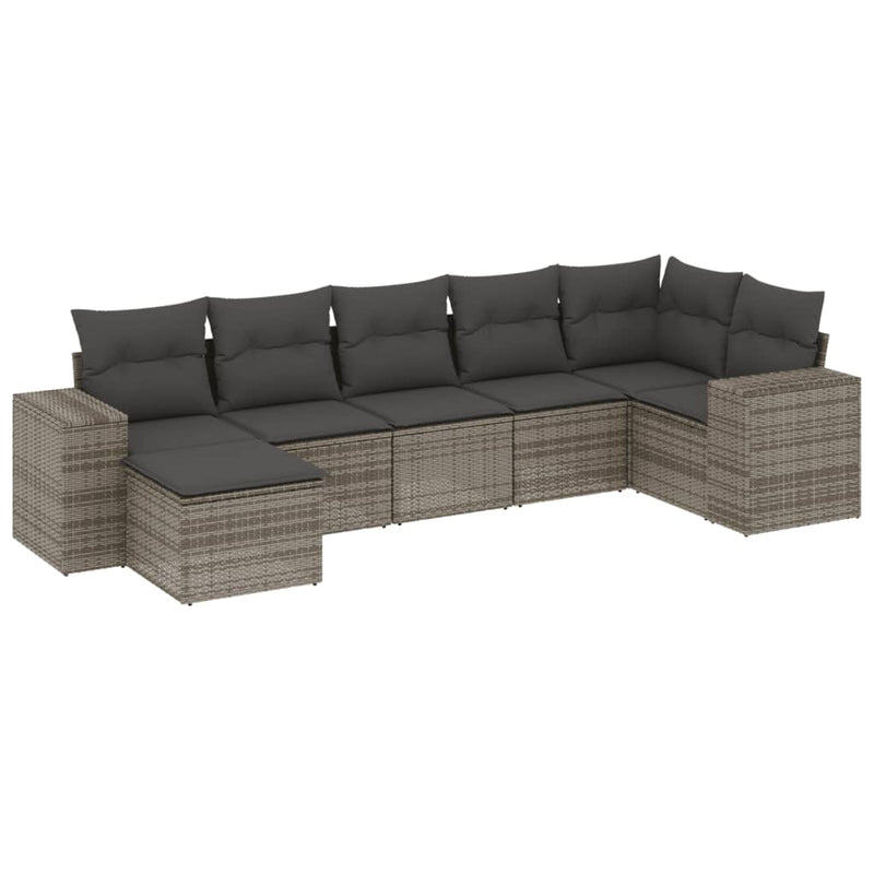 7-delige Loungeset met kussens poly rattan grijs