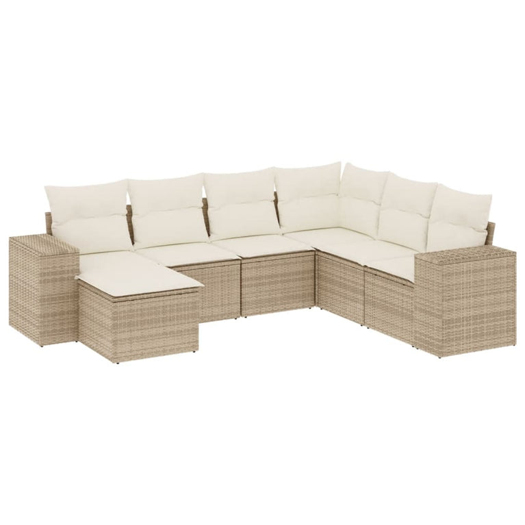 7-delige Loungeset met kussens poly rattan beige