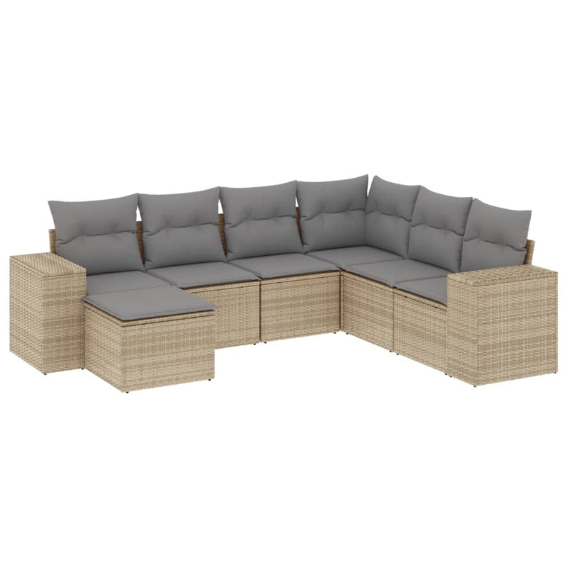 7-delige Loungeset met kussens poly rattan beige