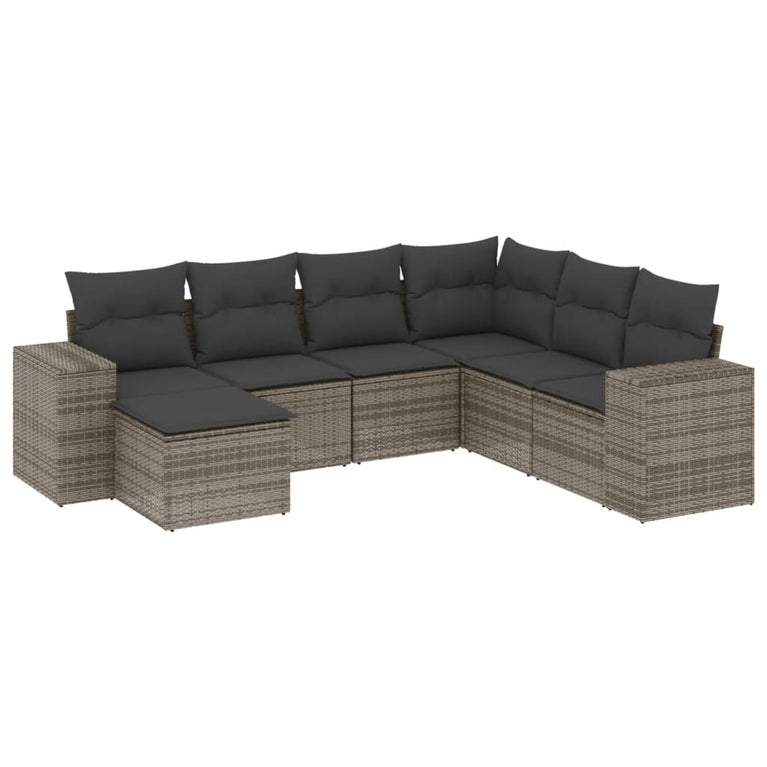 7-delige Loungeset met kussens poly rattan grijs