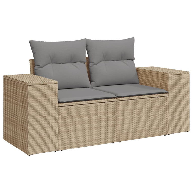 8-delige Loungeset met kussens poly rattan beige
