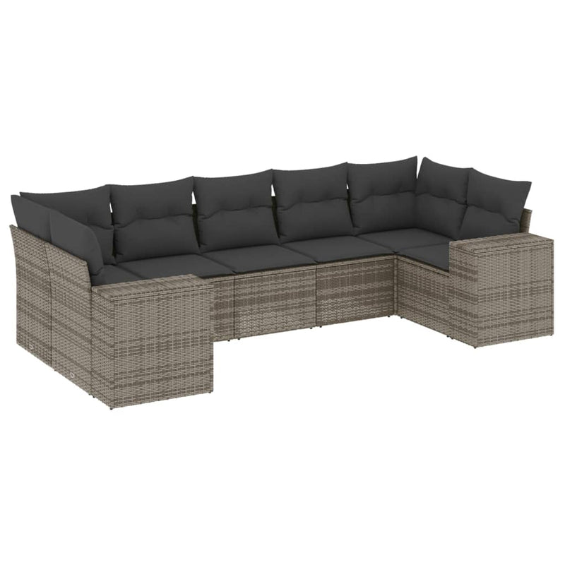 7-delige Loungeset met kussens poly rattan grijs