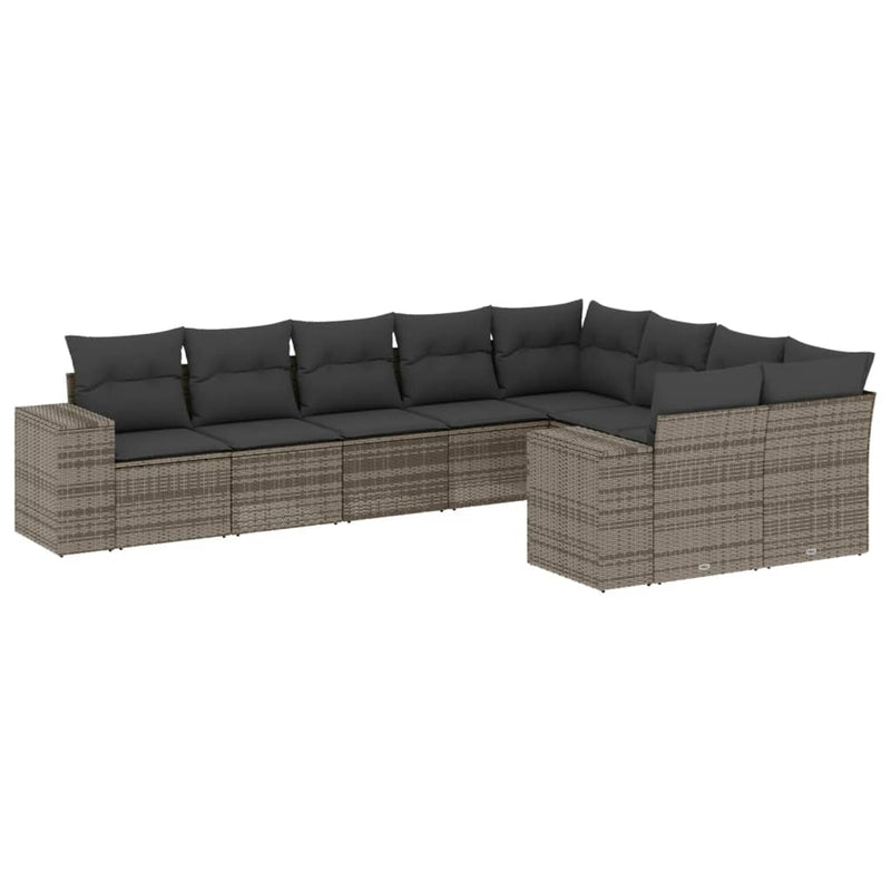 9-delige Loungeset met kussens poly rattan grijs