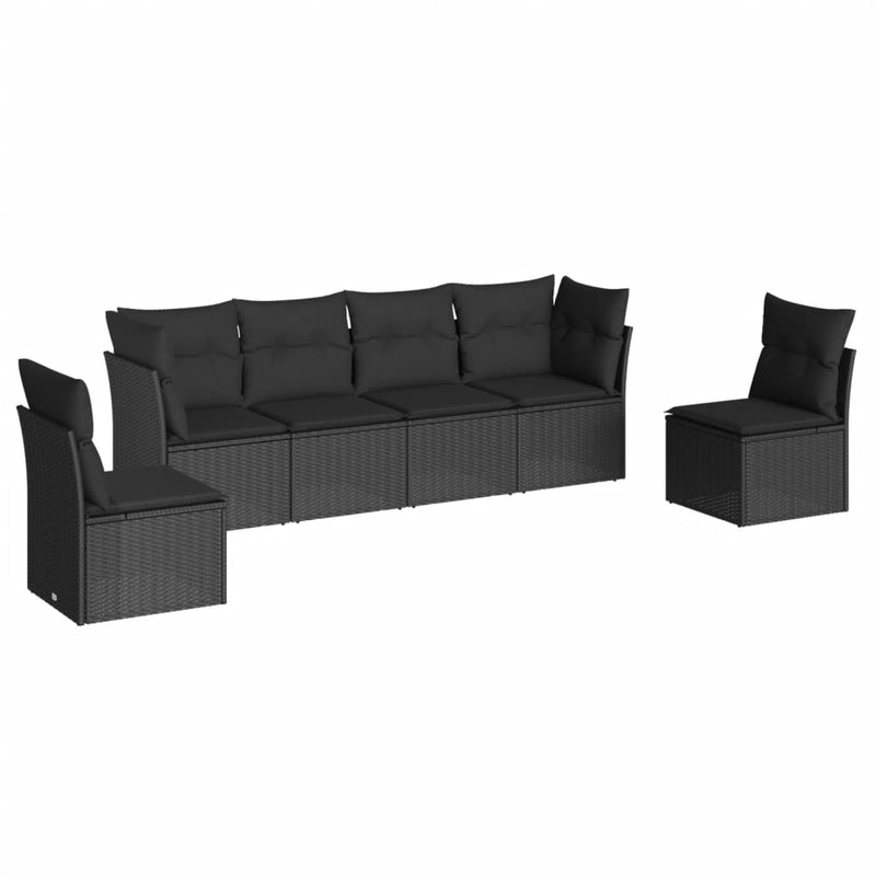 6-delige Loungeset met kussens poly rattan zwart