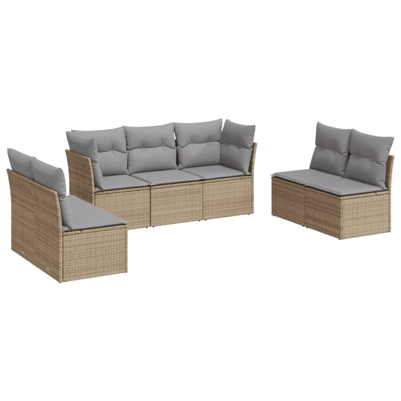 7-delige Loungeset met kussens poly rattan beige