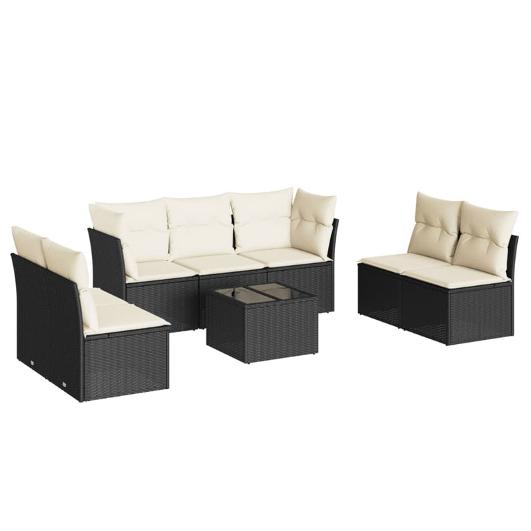 8-delige Loungeset met kussens poly rattan zwart