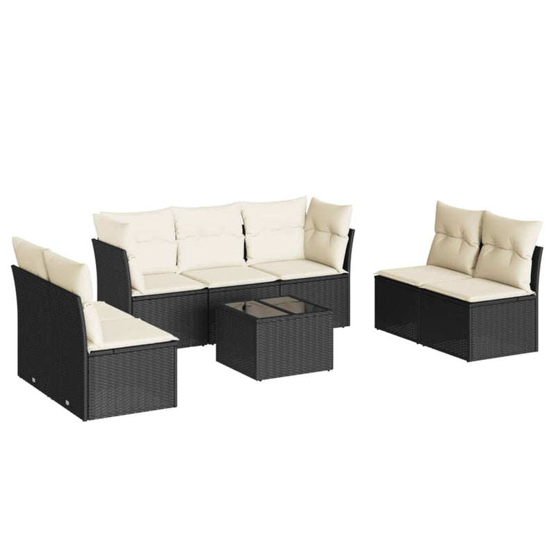 8-delige Loungeset met kussens poly rattan zwart