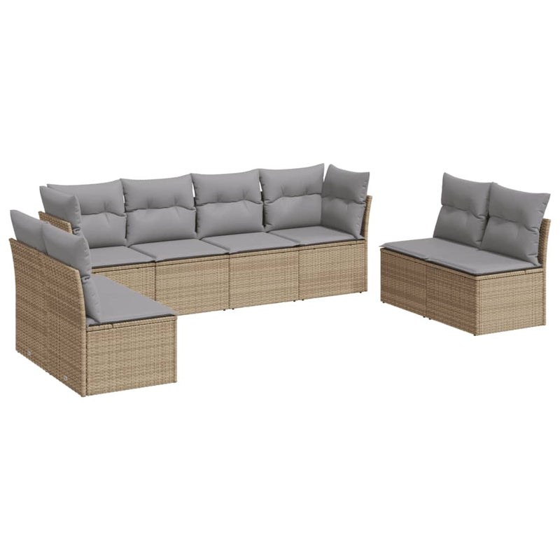 8-delige Loungeset met kussens poly rattan beige