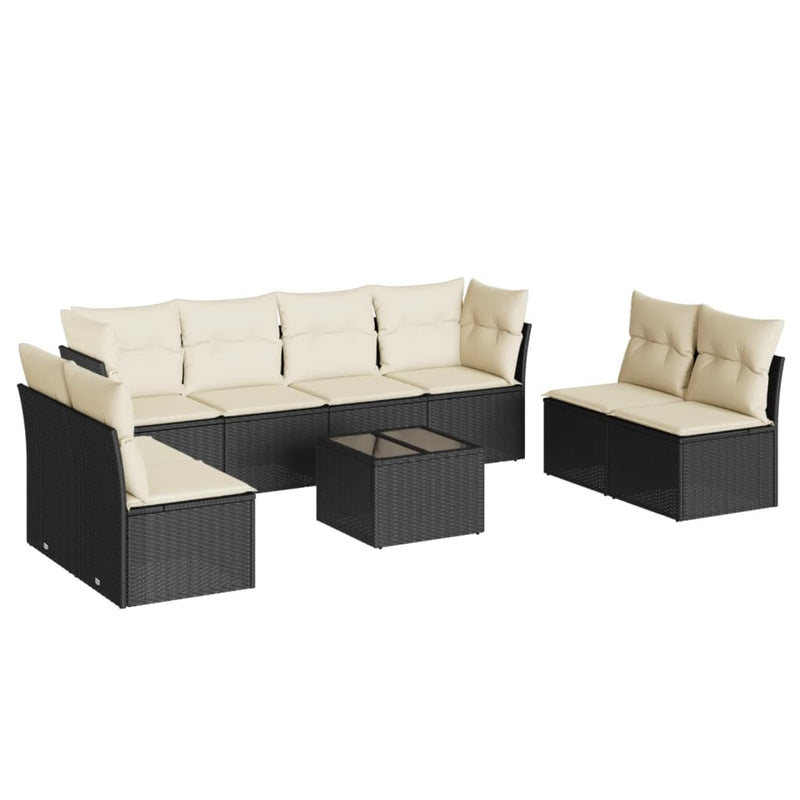 9-delige Loungeset met kussens poly rattan zwart