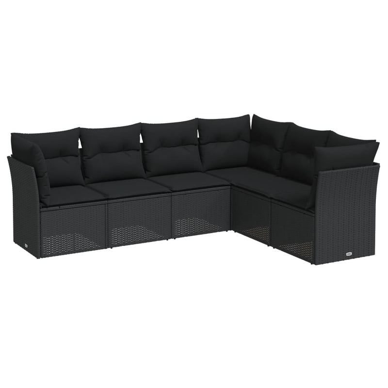 6-delige Loungeset met kussens poly rattan zwart