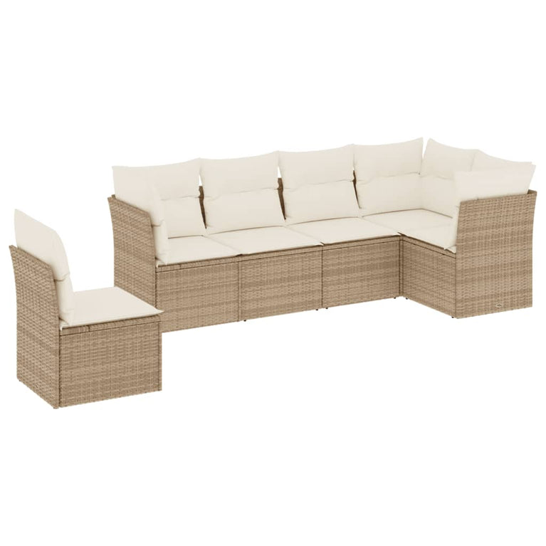 6-delige Loungeset met kussens poly rattan beige