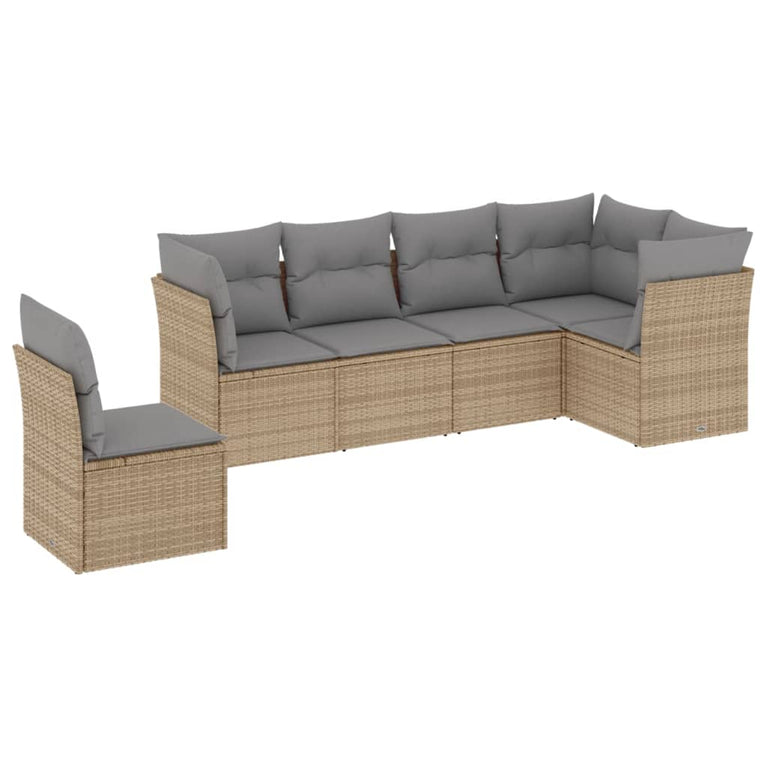6-delige Loungeset met kussens poly rattan beige