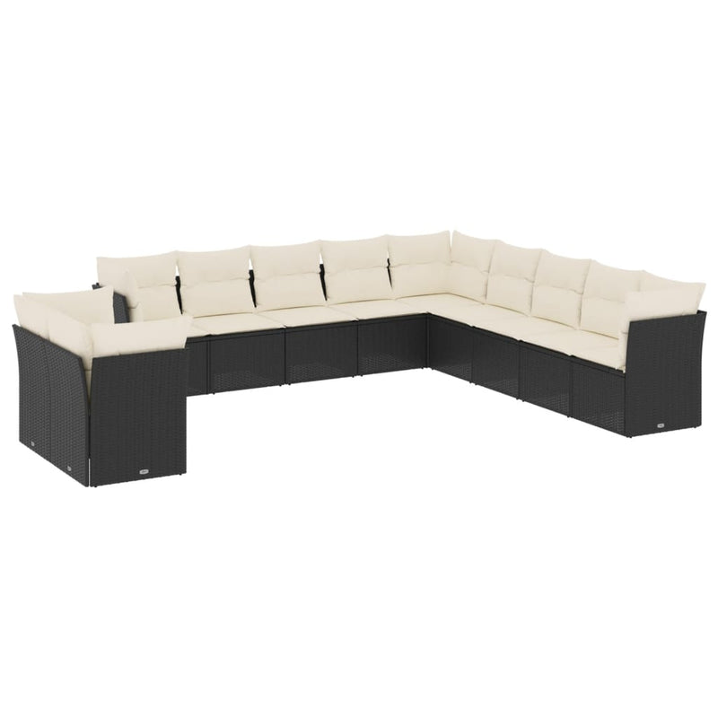 11-delige Loungeset met kussens poly rattan zwart