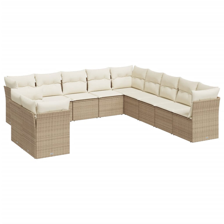 11-delige Tuinset met kussens poly rattan beige