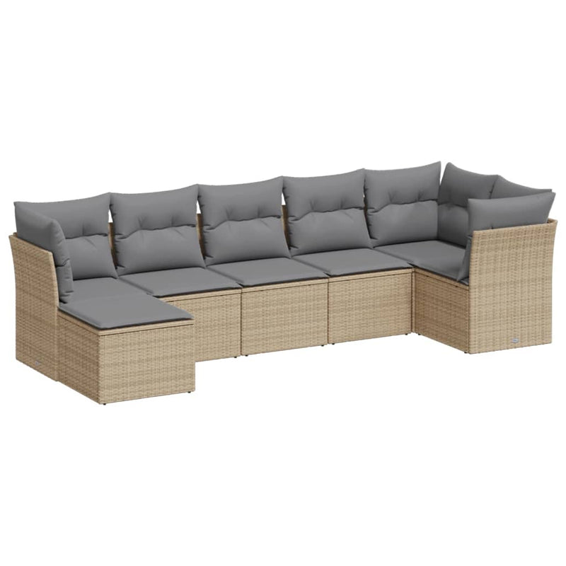 7-delige Loungeset met kussens poly rattan beige