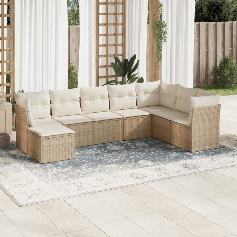 8-delige Loungeset met kussens poly rattan beige