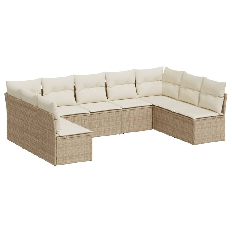 9-delige Loungeset met kussens poly rattan beige