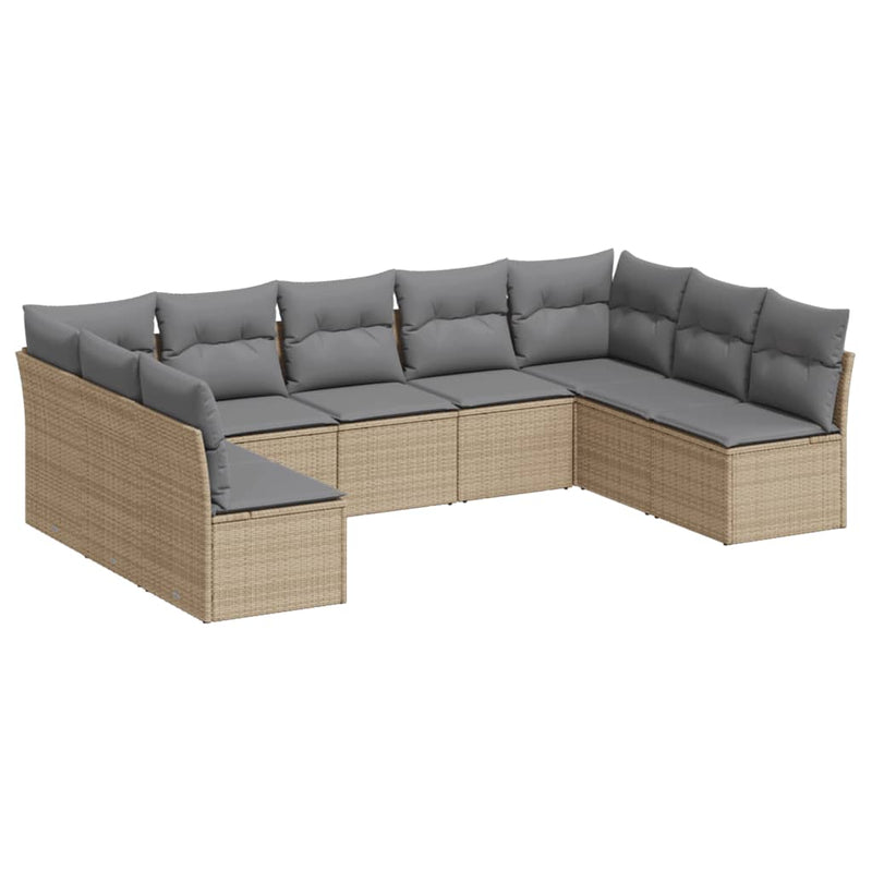9-delige Loungeset met kussens poly rattan beige