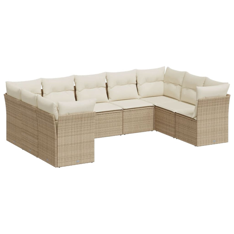 9-delige Loungeset met kussens poly rattan beige