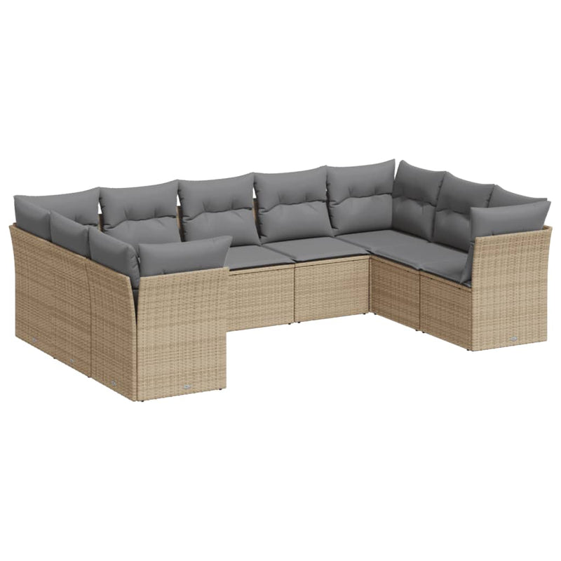9-delige Loungeset met kussens poly rattan beige