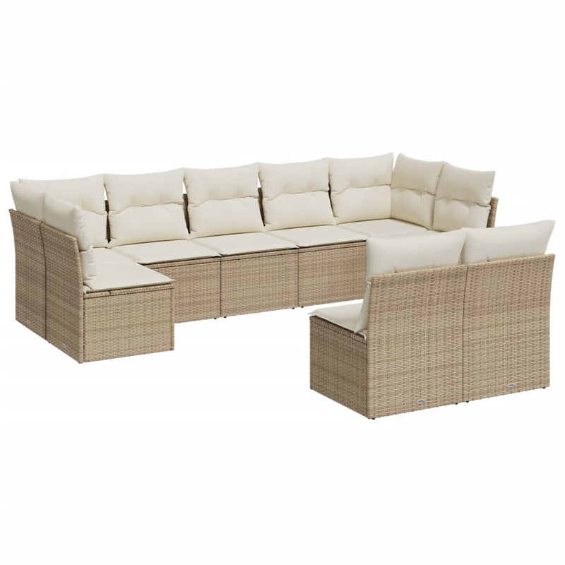 9-delige Loungeset met kussens poly rattan beige