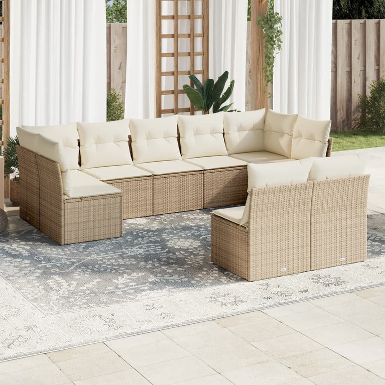 9-delige Loungeset met kussens poly rattan beige