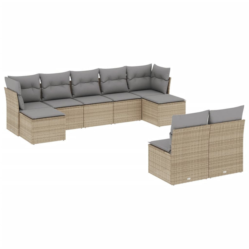 9-delige Loungeset met kussens poly rattan beige