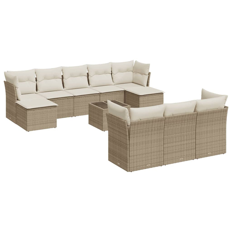 10-delige Loungeset met kussens poly rattan beige