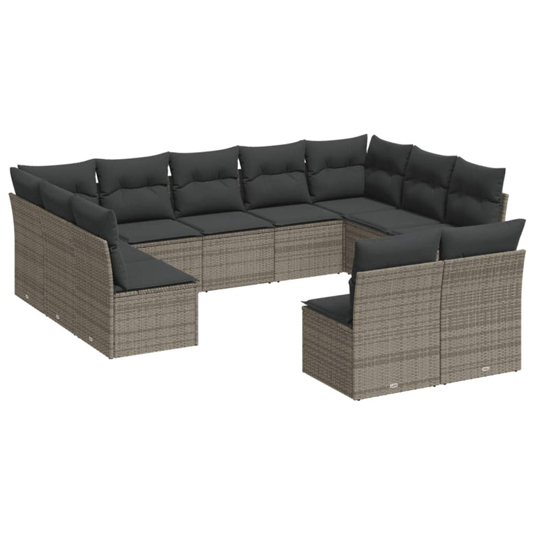 11-delige Loungeset met kussens poly rattan grijs