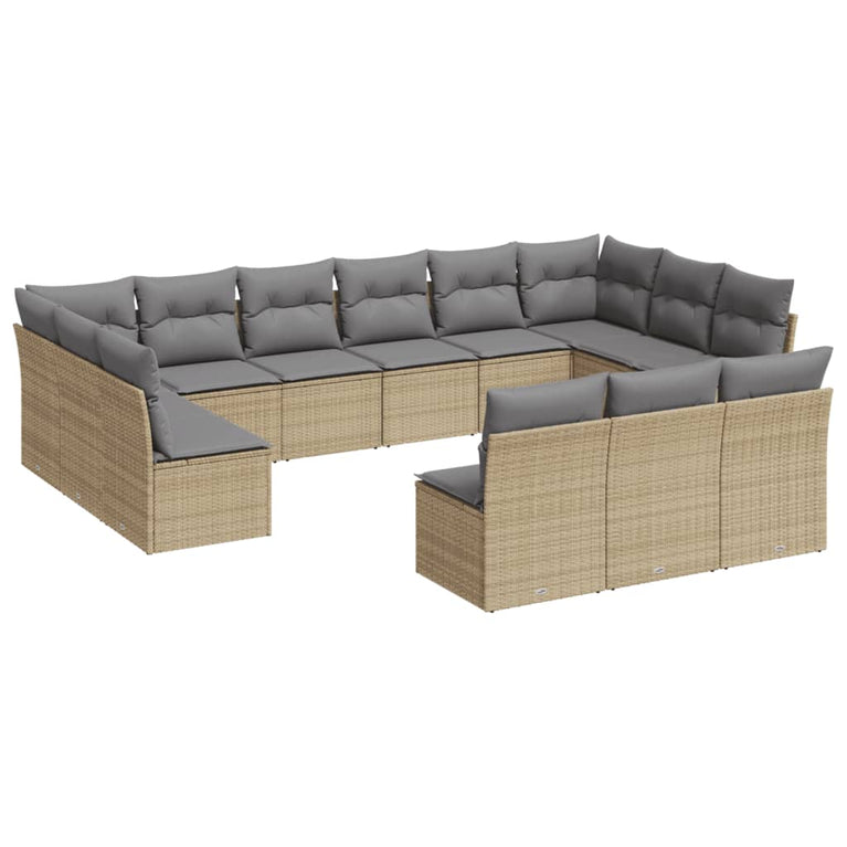 13-delige Loungeset met kussens poly rattan beige