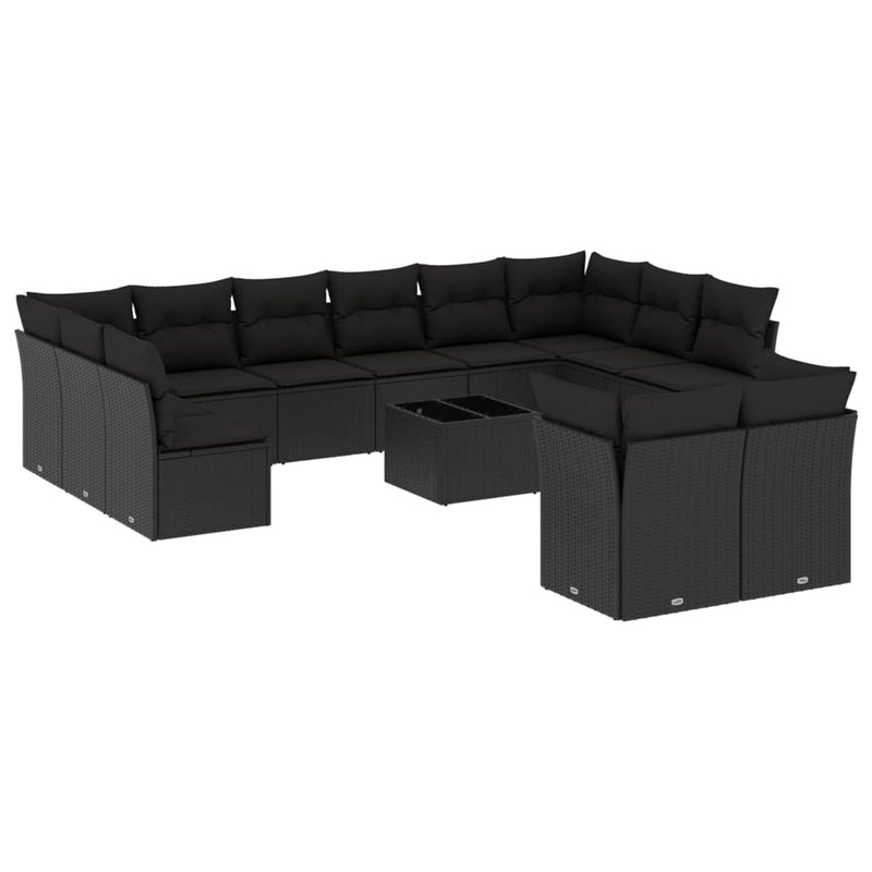 13-delige Loungeset met kussens poly rattan zwart