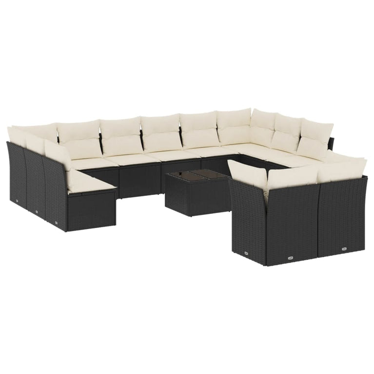 13-delige Loungeset met kussens poly rattan zwart