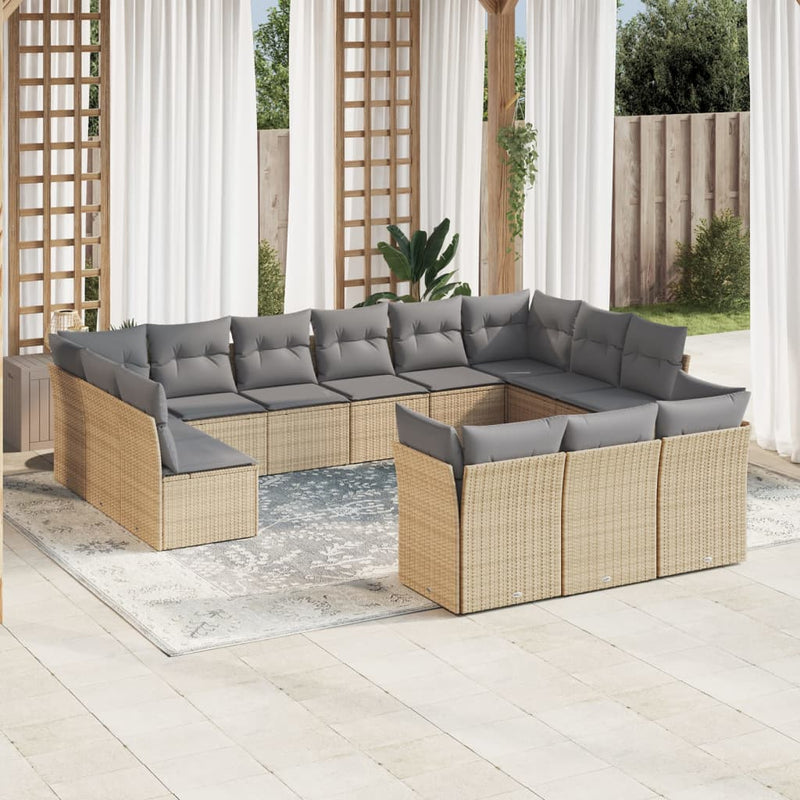 13-delige Loungeset met kussens poly rattan beige