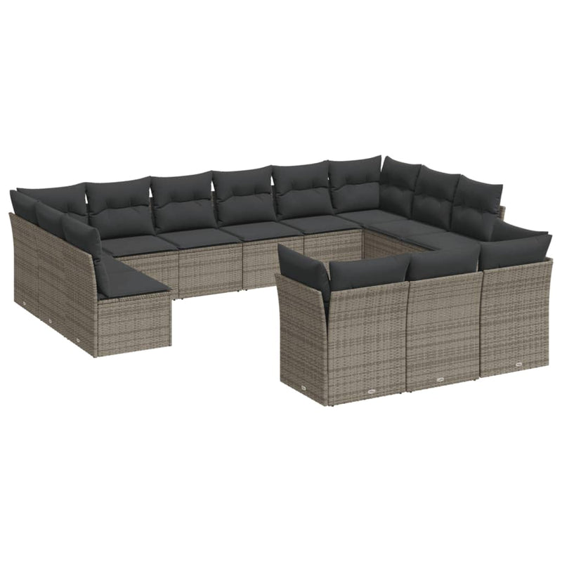 13-delige Loungeset met kussens poly rattan grijs