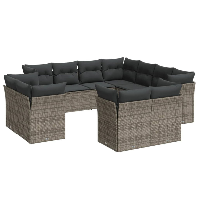 11-delige Loungeset met kussens poly rattan grijs