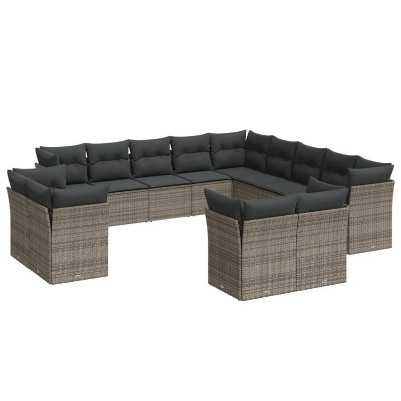 13-delige Loungeset met kussens poly rattan grijs