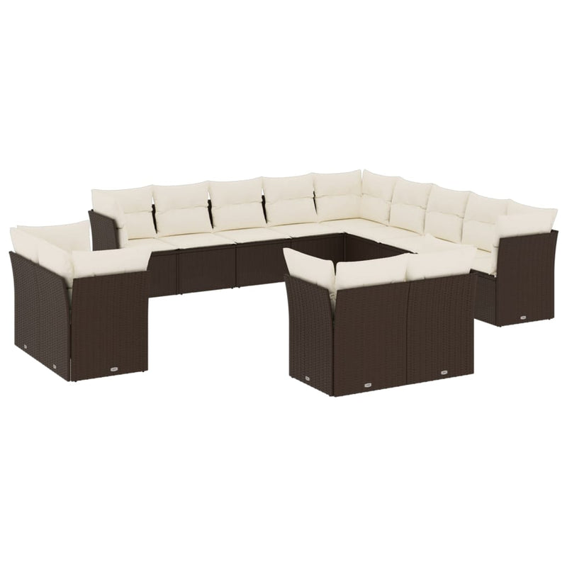 13-delige Loungeset met kussens poly rattan bruin