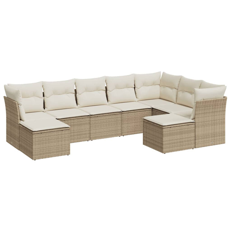 9-delige Loungeset met kussens poly rattan beige