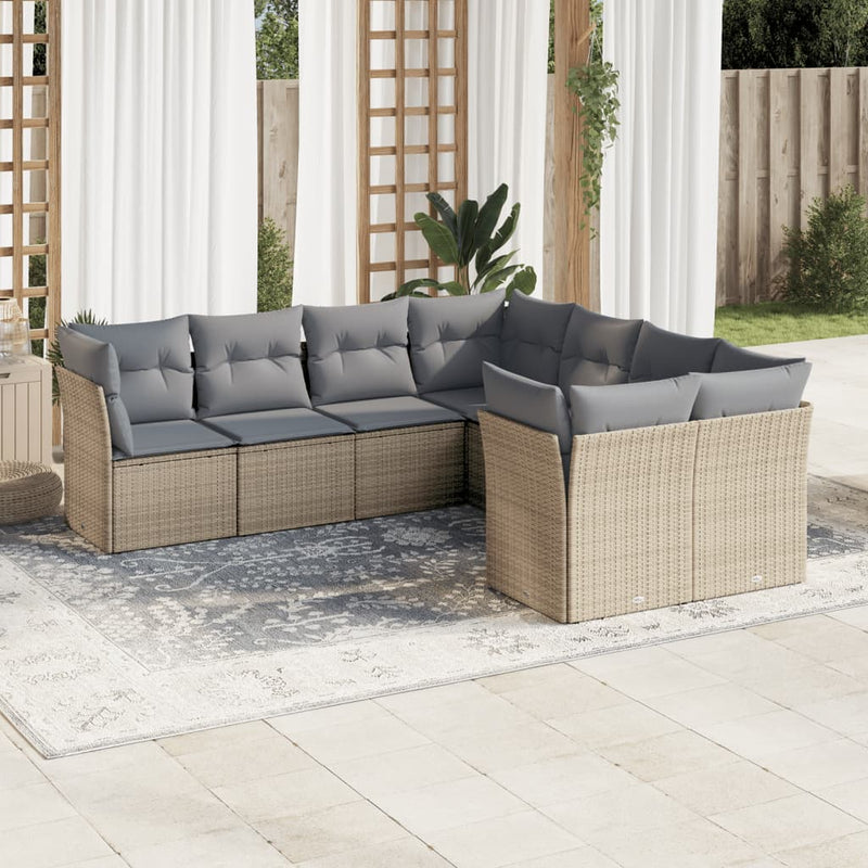 8-delige Loungeset met kussens poly rattan beige