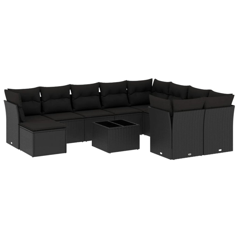 11-delige Loungeset met kussens poly rattan zwart