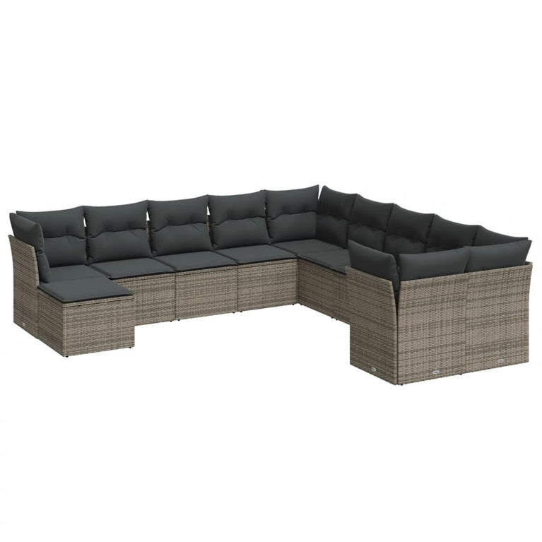 11-delige Loungeset met kussens poly rattan grijs