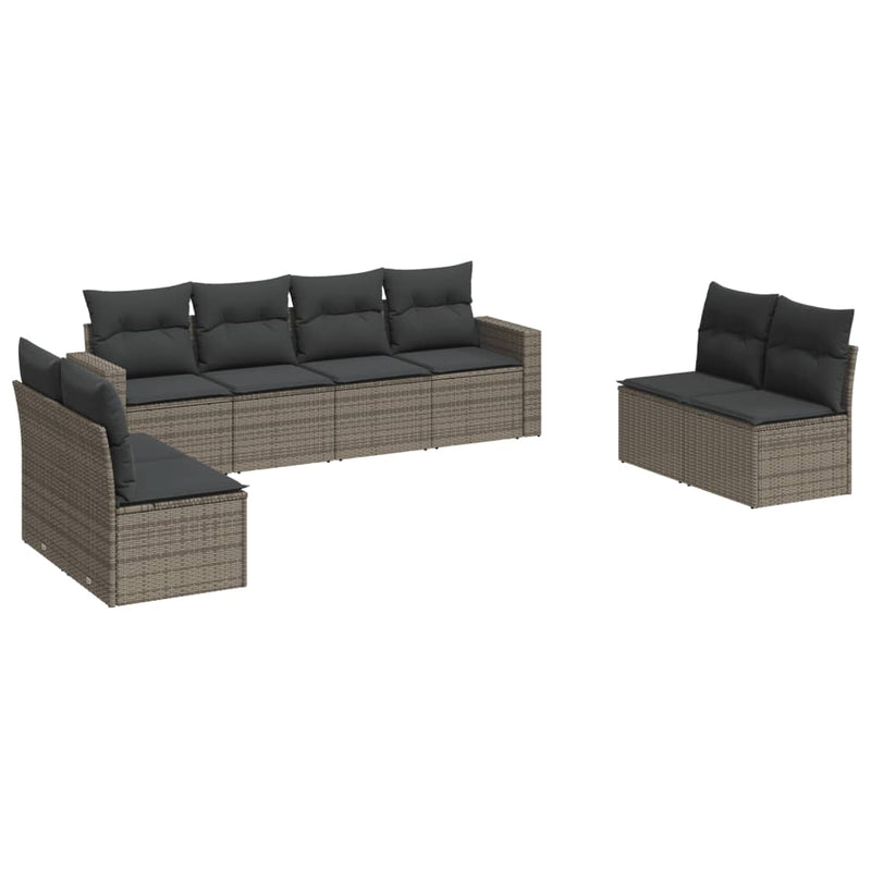 8-delige Loungeset met kussens poly rattan grijs