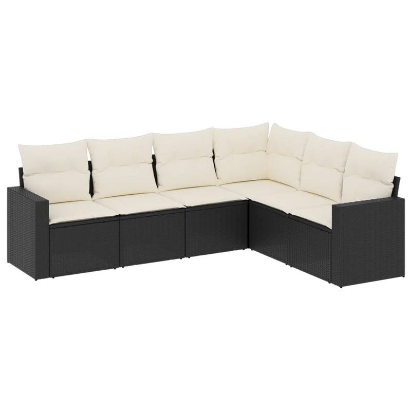 6-delige Loungeset met kussens poly rattan zwart