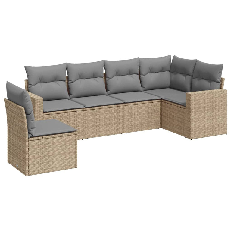 6-delige Loungeset met kussens poly rattan beige