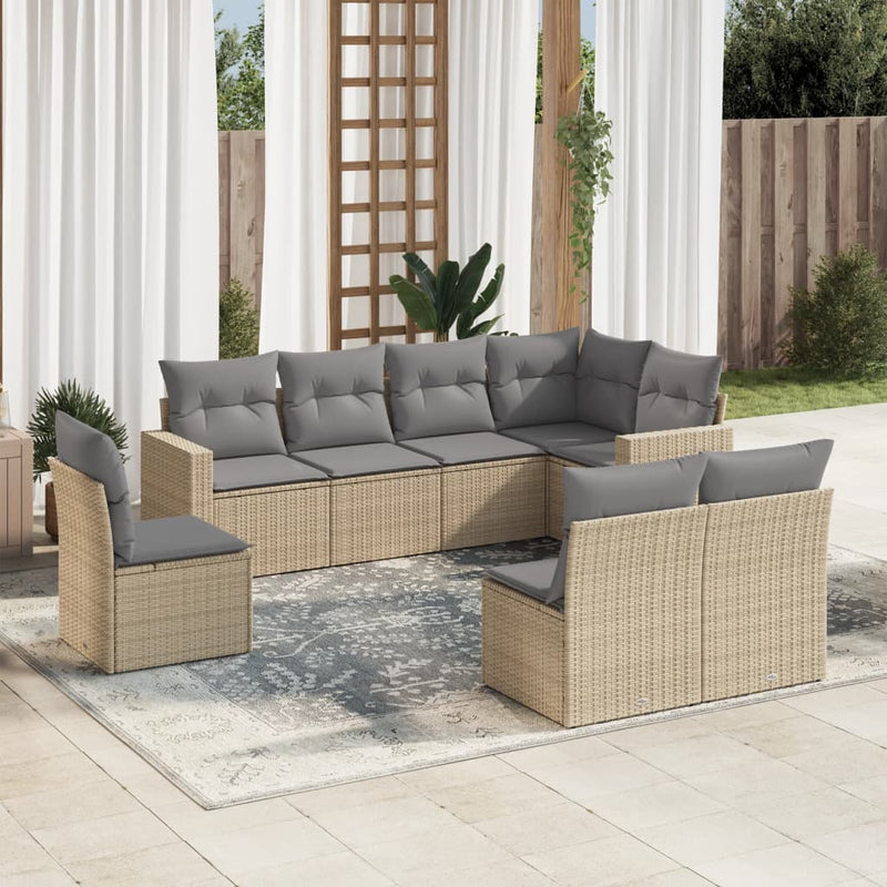 8-delige Loungeset met kussens poly rattan beige