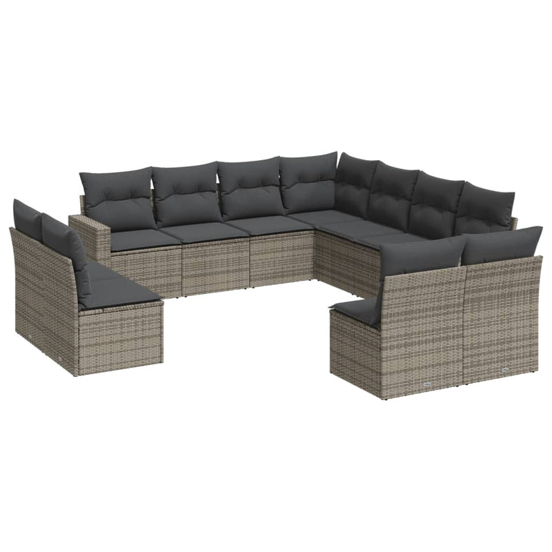 11-delige Loungeset met kussens poly rattan grijs