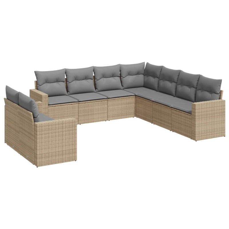 9-delige Loungeset met kussens poly rattan beige